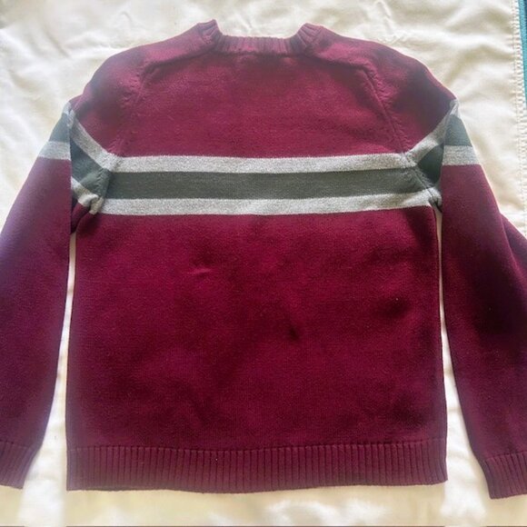 Eddie Bauer Mens Sweater Jersey Medium Crew Neck Maroon Stripes Preppy Read - Picture 2 of 7